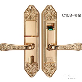 木门指纹锁不锈钢材质、黄金颜色C108