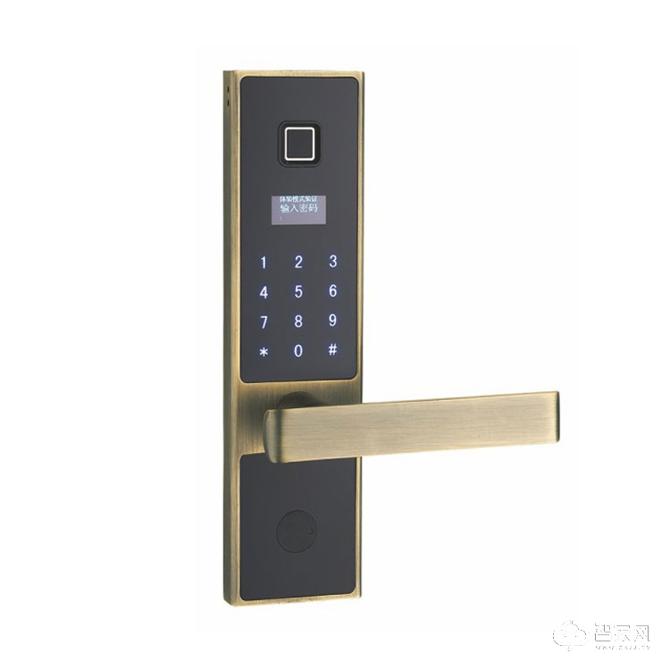 青古铜直板智能门锁 家用防盗指纹密码锁BI