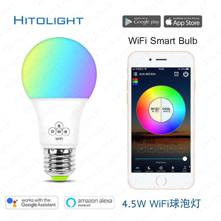 wifi智能球泡灯 LED灯泡七彩RGBW变色4.5W wifi智能球泡灯