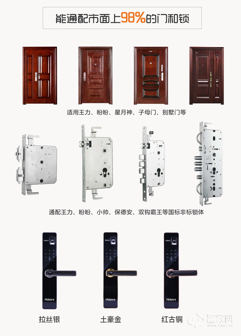 不锈钢指纹锁 家用指纹锁 电子锁 指纹密码锁 防盗门锁