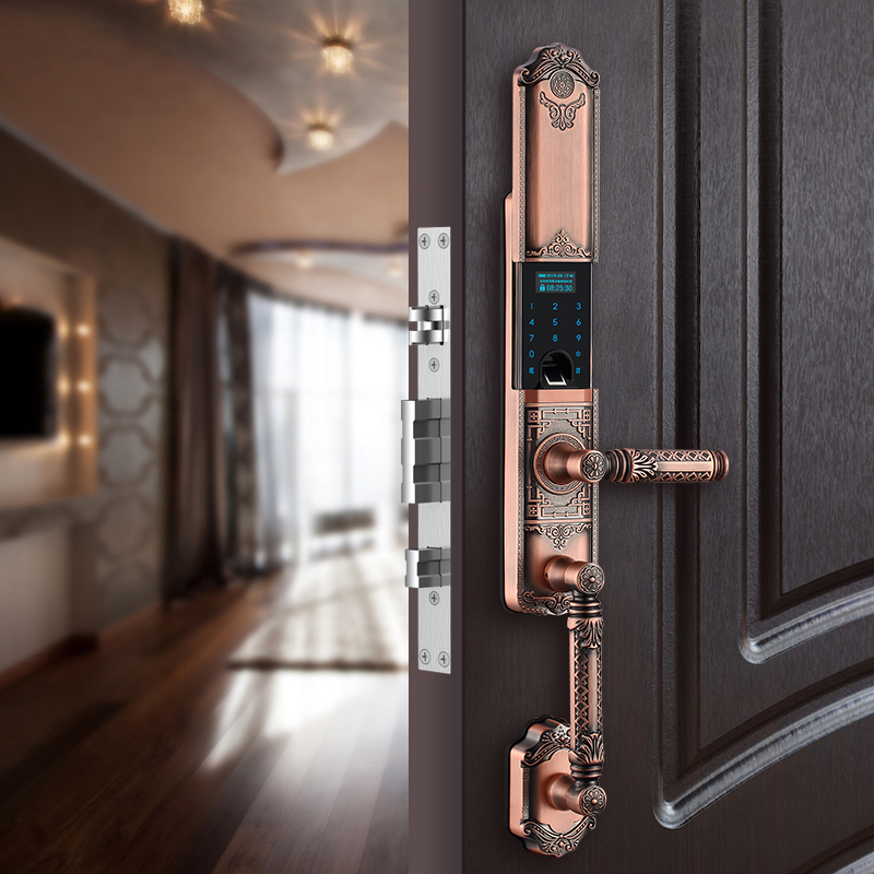【别墅智能锁】黑龙自动滑盖指纹锁家用安全防盗门锁密码锁802